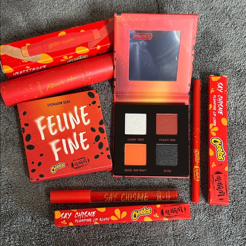 Alamar Flamin Hot Cheetos Bundle lip eye face Fine Eyeshadow Quad NIB 4pc